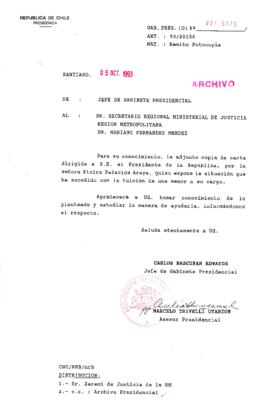 [Oficio Gab. Pres. Ord. N° 5173 de Jefe de Gabinete Presidencial, remite copia de carta que se indica]