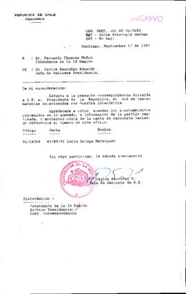 [Se adjunta correspondencia a Intendente IX Región]
