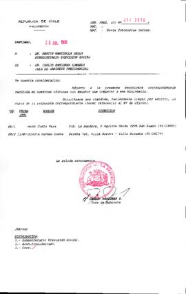 [Se remite correspondencia a Subsecretario de Previsión Social]
