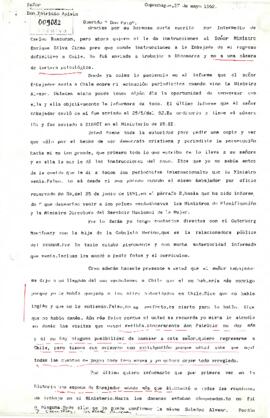 Carta de la Sra. Silvia Rivera, funcionaria diplomática de la Embajada de Chile en Dinamarca, dirigida a Don Patricio Aylwin