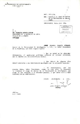 Rect. Nº015/94 Desde la Universidad de Antofagasta, de su Rector, sr. Jorge Peralta Hidalgo, dirigida a S.E. Dn. Patricio Aylwin Azócar