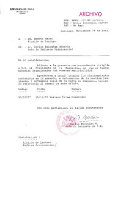 [Oficio Gab. Pres. Ord. N° 6036 de Jefe de Gabinete Presidencial, remite copia de carta que se indica]