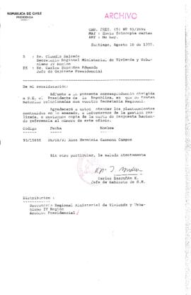 [Oficio  Gab. Pres. Ord. N° 3996 de Jefe de Gabinete Presidencial, remite copia de carta que se indica]