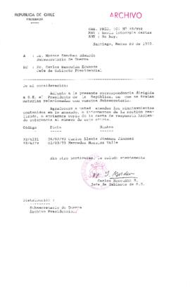 [Oficio  Gab. Pres. Ord. N° 0958 de Jefe de Gabinete Presidencial, remite copia de carta que se indica]