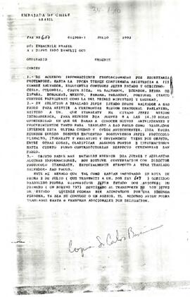 Fax N°617 Desde la Embajada de Chile en Brasil a Dipro [Dirección de Protocolo] con referencia a varios a aspectos tocante a la III Cumbre Salvador
