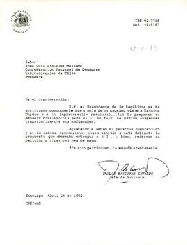 [Carta de rechazo de audiencia con El Presidente Confederación Nacional de Deudores Habitacionales de Chile]