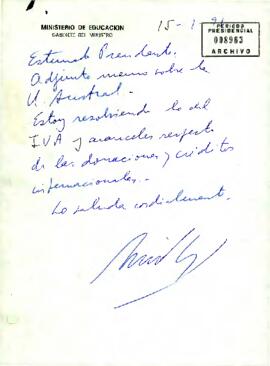 Nota desde el Ministerio de Educación dirigida al Presidente de la República