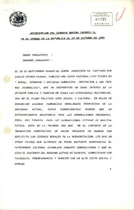 Intervención del Senador Máximo Pacheco G. en el Senado de la República el 23 de octubre de 1991
