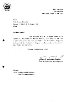 Carta remitida a la Secretaria Regional Ministerial de Justicia I Región de Tarapacá