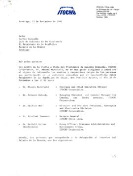 [Carta del Gerente General de ITOCHU Corporation dirigida al Jefe de Gabinete Presidencial, media...