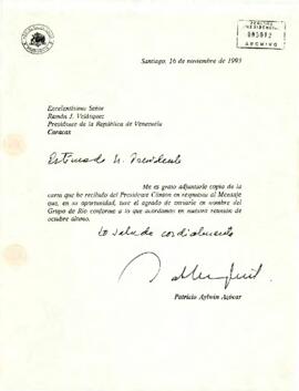 [Carta del Presidente Aylwin al Presidente de la República de Venezuela, adjuntando carta del Presidente Clinton].