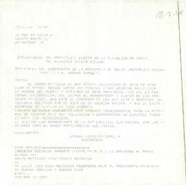 Fax del Gobernador de la Provincia de Salta, Argentina, del sr. Hernán Cornejo, dirigido al sr. Presidente Electo de la República de Chile, Dn. Patricio Aylwin Azócar