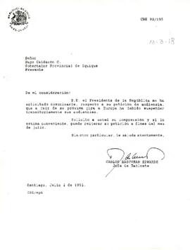 [Carta: suspensión de audiencia con Gobernador Provincial de Iquique ]