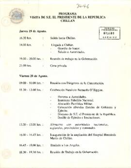 [Programa oficial de la visita presidencial del Presidente Patricio Aylwin a Chillán (VIII Región)]