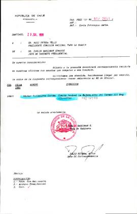 [Se remite carta de Sr. Hector Villanueva a Comisión Nacional para la Sequía]
