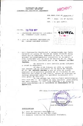 [Carta de Gobernador Chacabuco sobre planteamientos de Junta de Vecinos N°5]