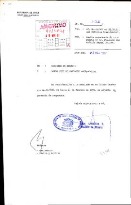 Remite sugerencia de respuesta al Diputado don Rodolfo Seguel Molina