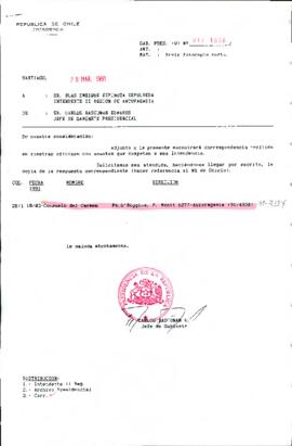correspondencia recibida en nuestras oficinas con asuntos que competen a esa Intendencia.