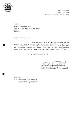 Carta remitida a la Gobernación Provincial de Curicó