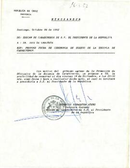 Carta que propone fecha de Ceremonia de Egreso de la Escuela de Carabineros
