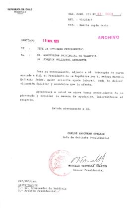 [Oficio Gab. Pres. Ord. N° 6008 de Jefe de Gabinete Presidencial, remite copia de carta que se indica]