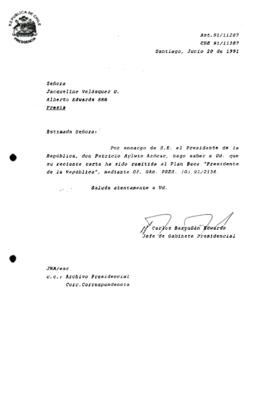Carta remitida al Pian Beca "Presidente de la República"