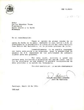 Carta de Carlos Bascuñan al Presidente del Banco de Osorno y la Unión