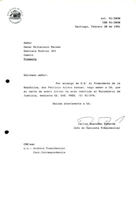 Carta remitida al Ministerio de Justicia