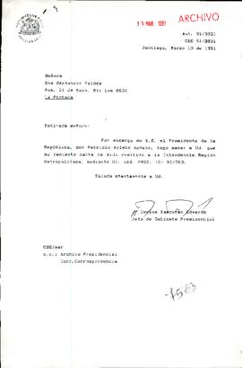 Carta remitida a la Intendencia Región Metropolitana, mediante Of. GAB. PRES.