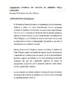 Ceremonia de entrega de títulos de dominio para la Villa O'Higgins