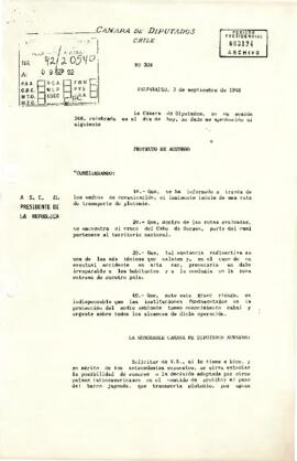 Cámara de diputados solicita al presidente Aylwin que se prohíba el paso al barco japones que transporta plutonio y que pasaría por el cabo hornos.