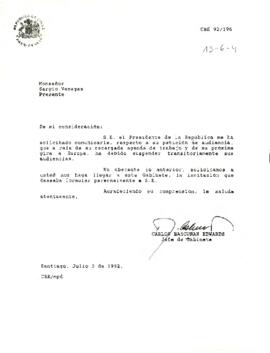 [Carta de respuesta a solicitud de audiencia del Monseñor Sergio Venegas]
