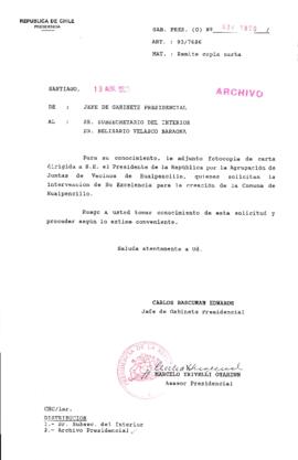 [Oficio Gab. Pres. Ord. N° 1920 de Jefe de Gabinete Presidencial, remite copia de carta]