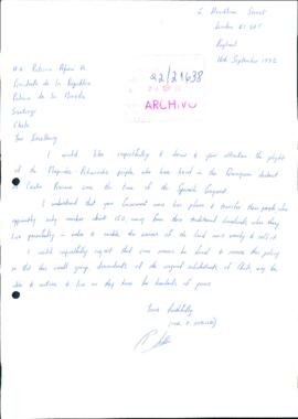 [Carta dirigida al Presidente Patricio Aylwin, referente a situación de Mapuches y Pehuenches]