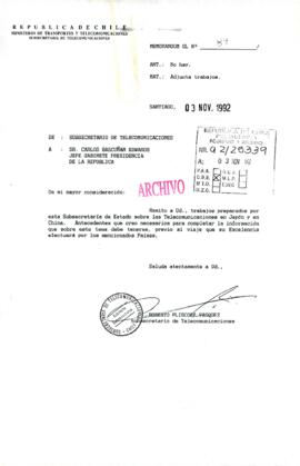 [Memorandum Nº 89 de Subsecretario de Telecomunicaciones, adjunta trabajos]