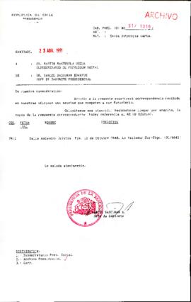 [Se remite fotocopia de correspondencia a Secretario de Previsión Social]