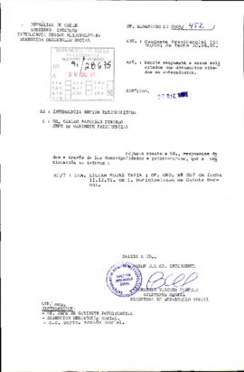 [Carta de la Intendencia Metropolitana dirigida al Jefe de Gabinete Presidencial, referente a petición de antecedentes solicitada por el Alcalde de Quinta Normal]