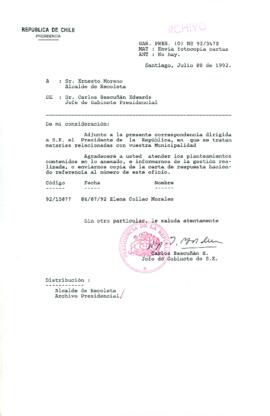 [Carta del Jefe de Gabinete de la Presidencia a Alcalde de Recoleta]