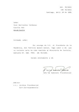 Carta remitida al Ministerio de Justicia