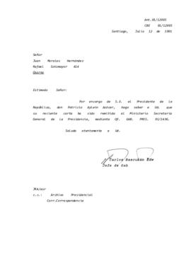 Carta remitida al Ministerio Secretaría General de La Presidencia