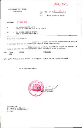 [Se remite fotocopia de correspondencia a Alcalde Municipalidad de la Florida]