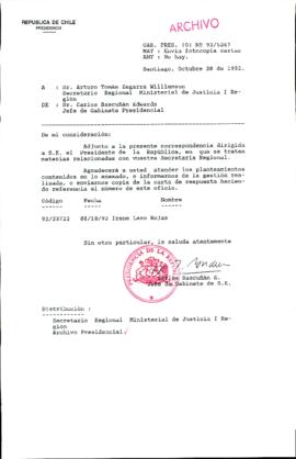 [Oficio Ord. N° 5267 de Jefe de Gabinete Presidencial, remite copia de carta que se indica]