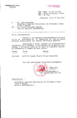 [Oficio Gab. Pres. Ord. N° 3722 de  Jefe de Gabinete Presidencial, remite copia de carta que se indica]