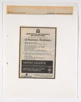 Publicidad de Conciertos: tercer concierto de temporada 2001. Johannes Brahms
