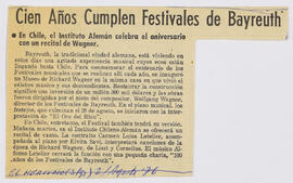 Artículo : Cien Años Cumplen Festivales de Bayreuth