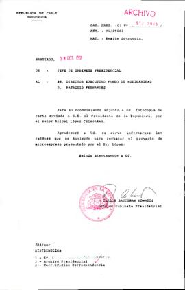 [Oficio del Jefe de Gabinete Presidencial dirigido al Director Ejecutivo del Fondo de Solidaridad, Sr. Patricio Fernandez]