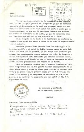 Carta desde el Comité de Allegados Arco Iris de la Esperanza, de su representante, la sra. Eliana Muñoz González, dirigida al Jefe de Gabinete de la Presidencia de la República, sr. Carlos Bascuñán