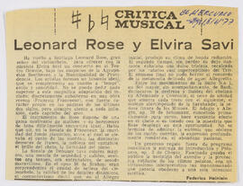 Artículo : Leonard Rose y Elvira Savi