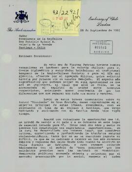 [Carta del embajador de Chile en Londres al Presidente de la República].