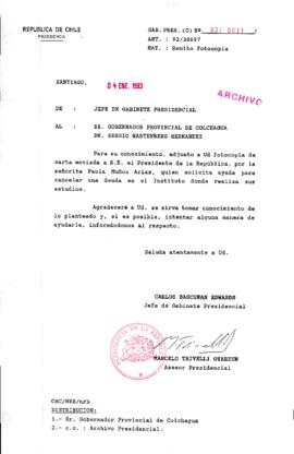 [Oficio Gab. Pres. Ord. N° 0021 de Jefe de Gabinete Presidencial, remite copia de carta]